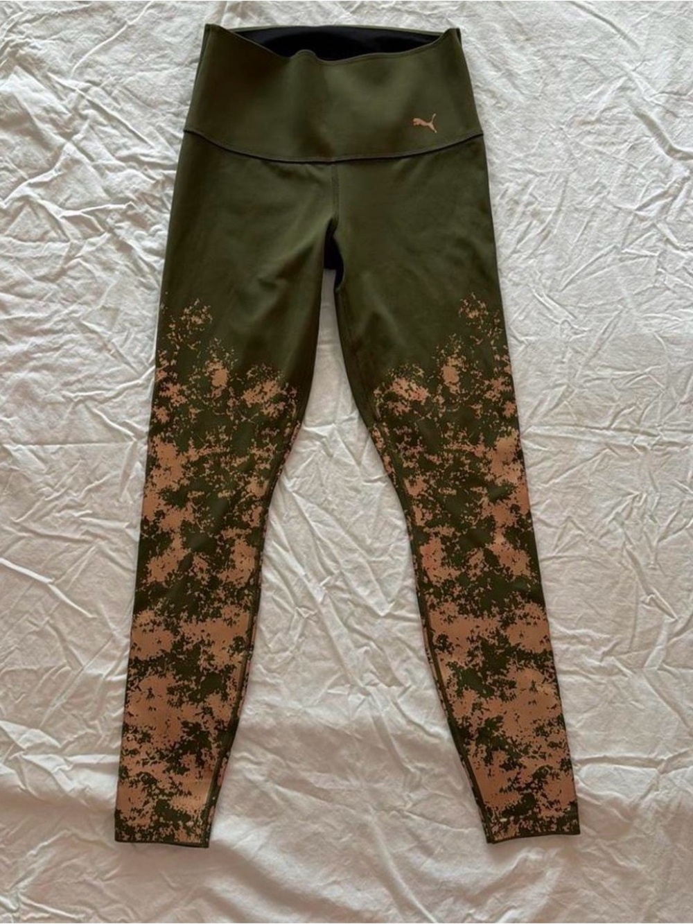 Puma Olive Green Leggings with Tan Splatter Detail